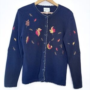 Vintage Christopher & Banks Hand Embroidered Fall Autumn Leaf Cardigan Sweater S
